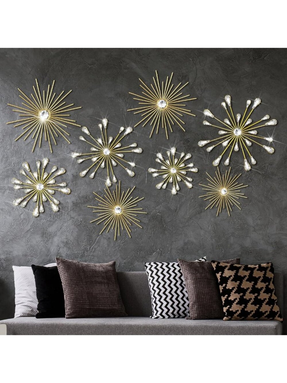 8 Pcs Gold Starburst Wall Art Set, 3D Crystal Teardrop Sculptures for Home Decor